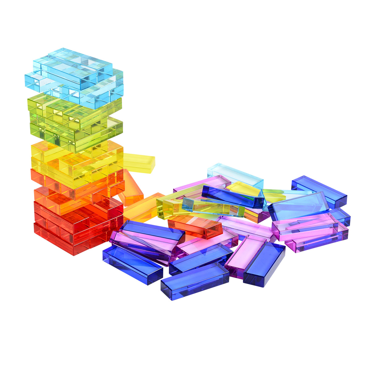 Close-up of Newton's Tower blocks, colours overlapping in the light