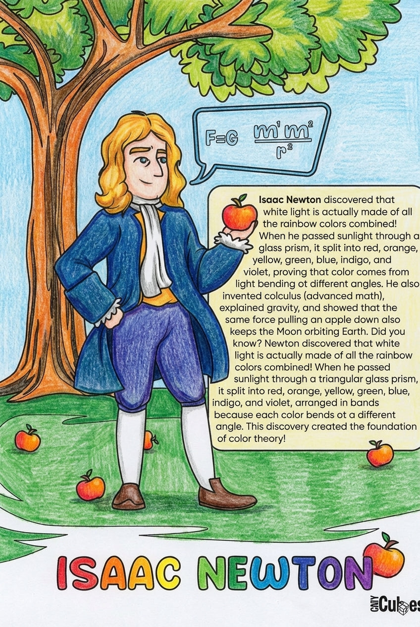 Brilliant Minds colouring page celebrating a master of light and colour science
