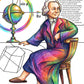 Leonhard Euler colouring page from the Brilliant Minds Modern Mathematical Pioneers book, shown coloured in
